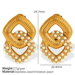 Gold color / 1 Pair Classic Series Retro Geometric Stainless Steel  Gold Color Artificial pearl Women's Drop Earrings Picture2